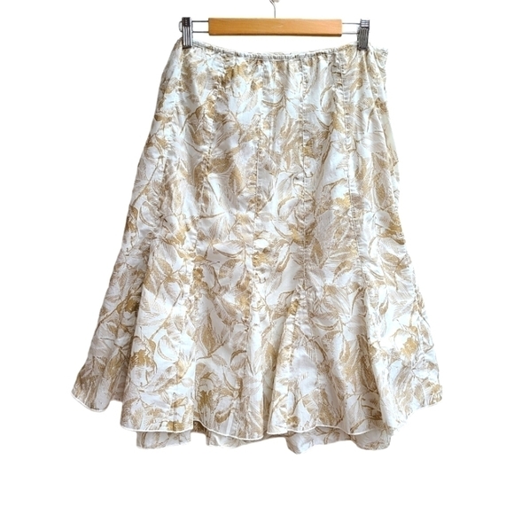 NWT Coldwater Creek Midi Skirt with Gold Tan Botanical Print, Size Medium - Picture 2 of 10